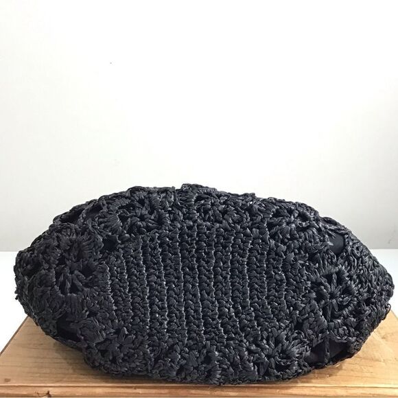 French Connection Black Crochet Tote Bag With Wooden Handles - Picture 5 of 10